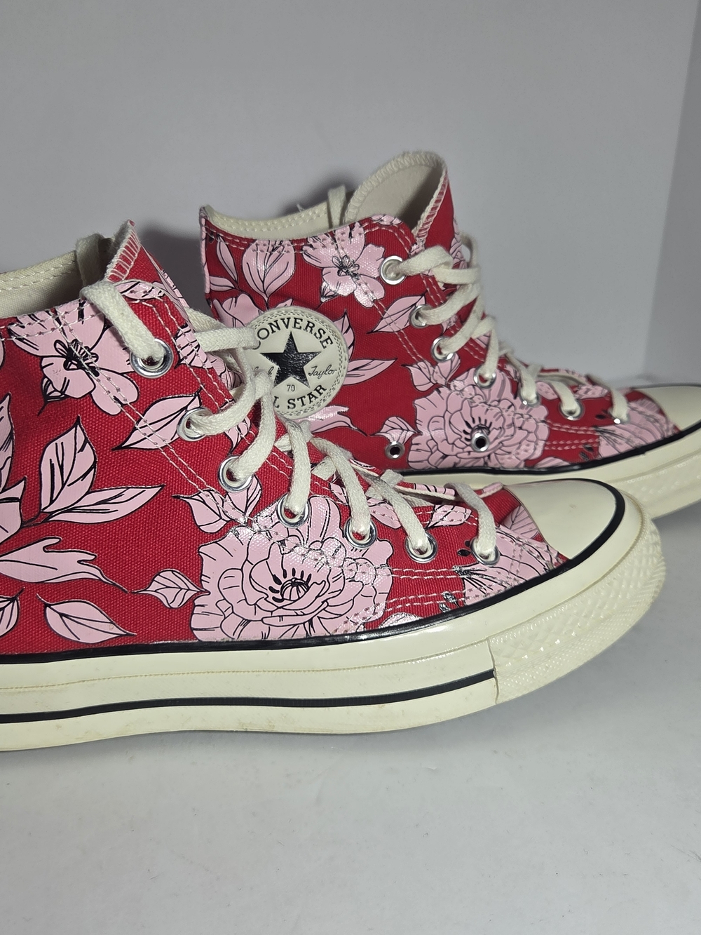 Converse Chuck 70 Hi Red Pink Floral Peony Print Sneakers Women's Size 7 568373C